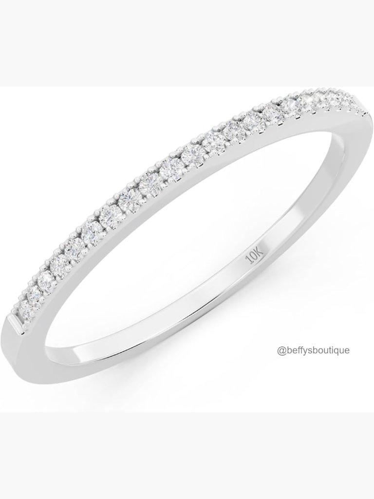 0.08ct Diamond Wedding Band - 10k Solid White Gold Stackable Ring